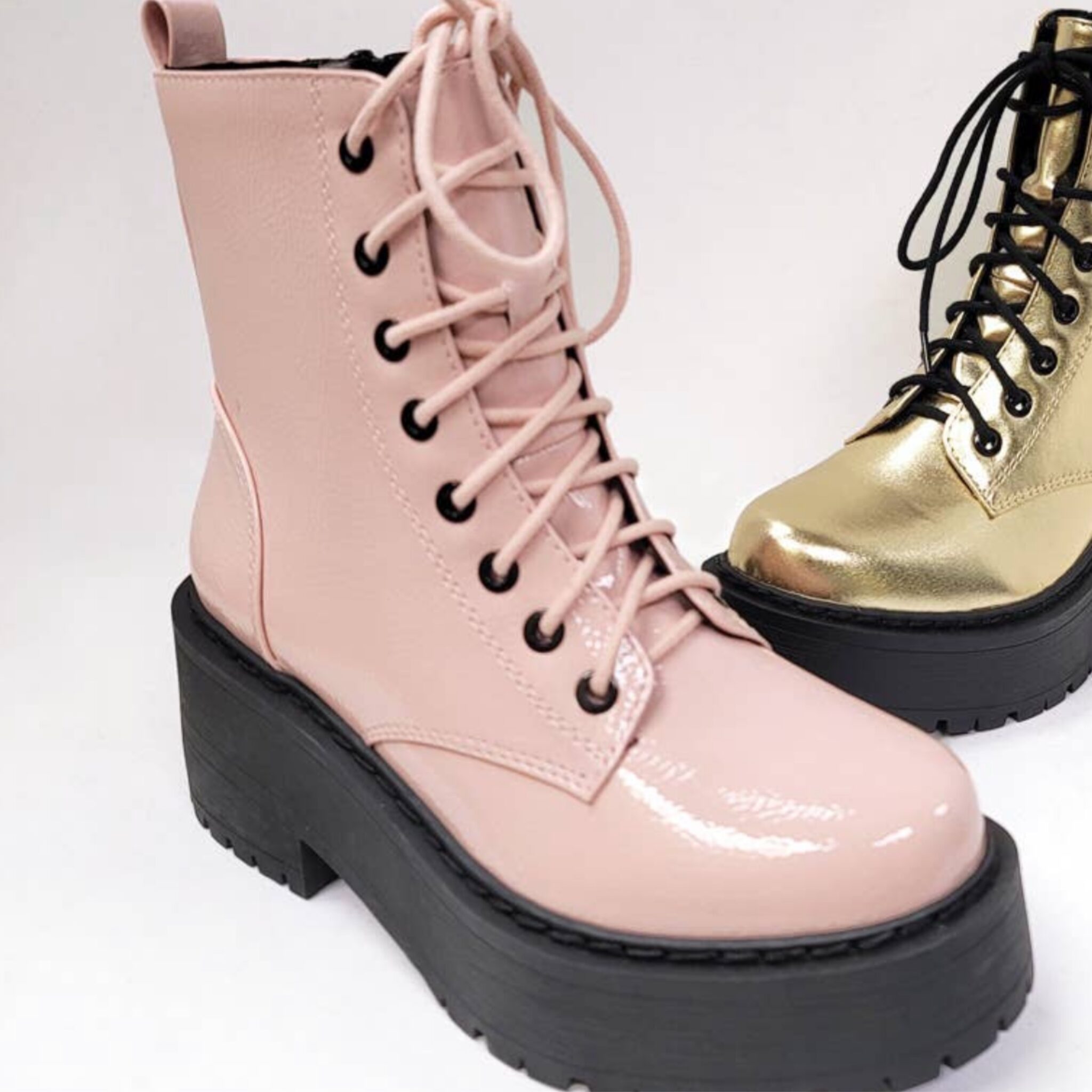 Pink orders combat boots women's