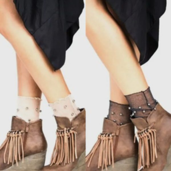 Silver Beaded Crew Socks