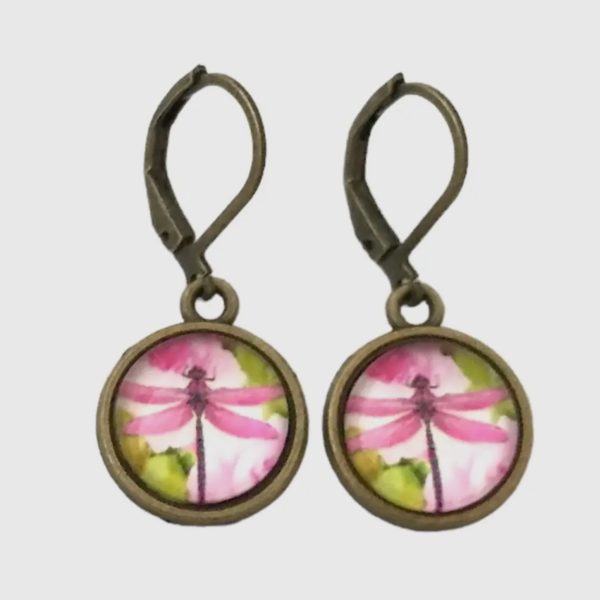 Pink Dragonfly Glass Earrings