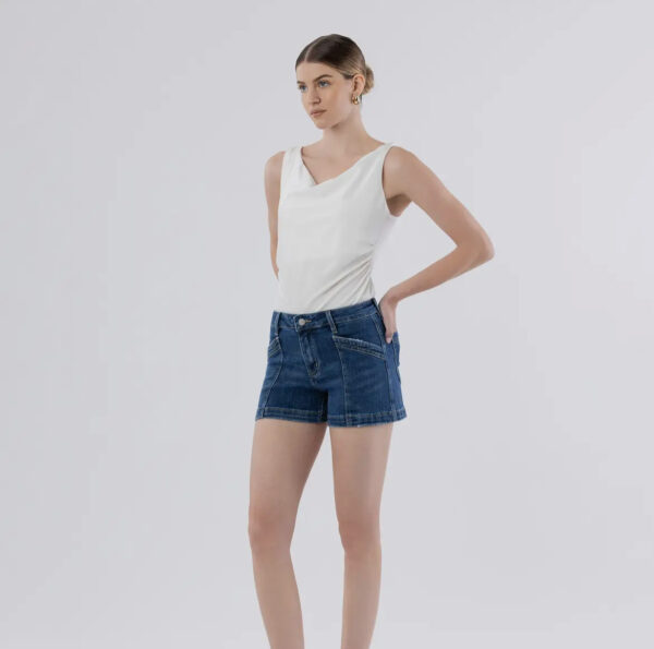 Trouser Hem Denim Shorts - Image 4