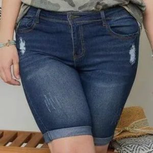Distressed Denim Shorts - Plus
